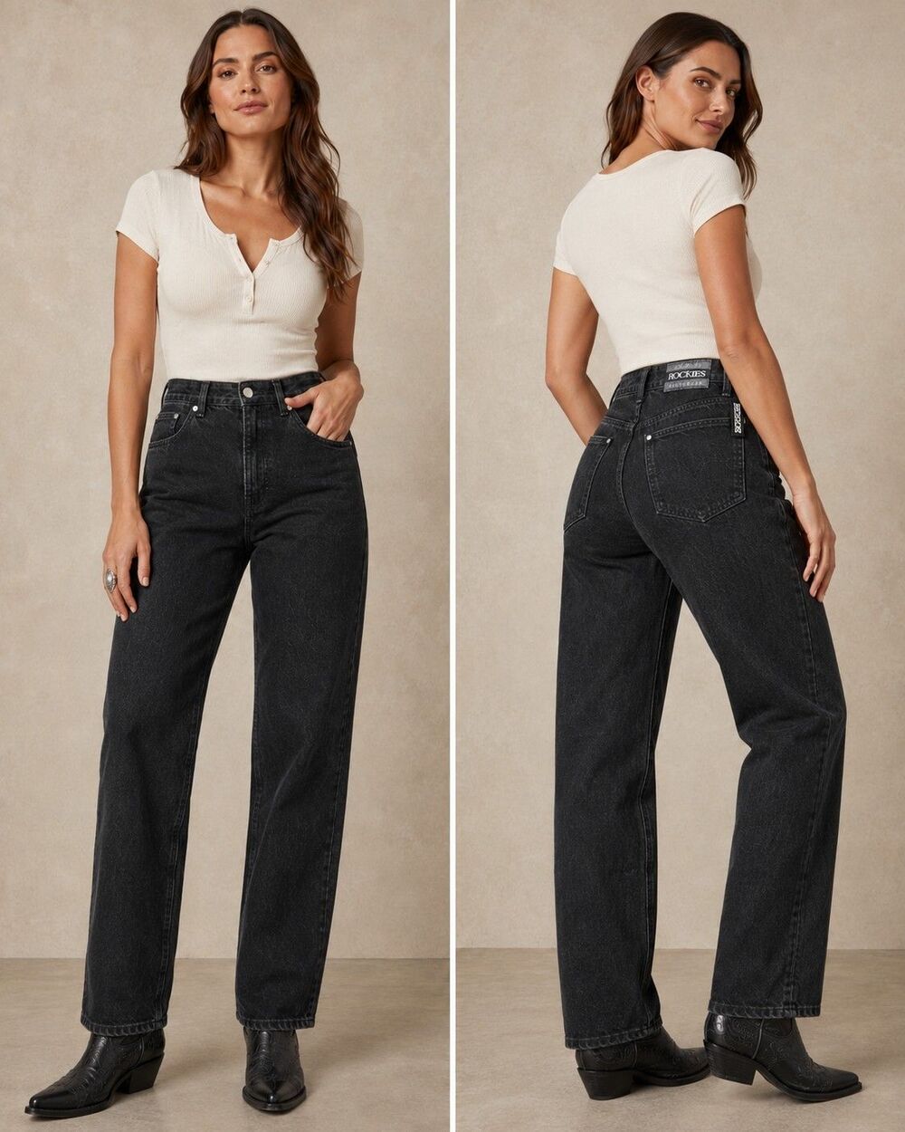 Vintage 90s Rockies Bareback Black Jeans Women 15/16 L Western Rodeo Straight